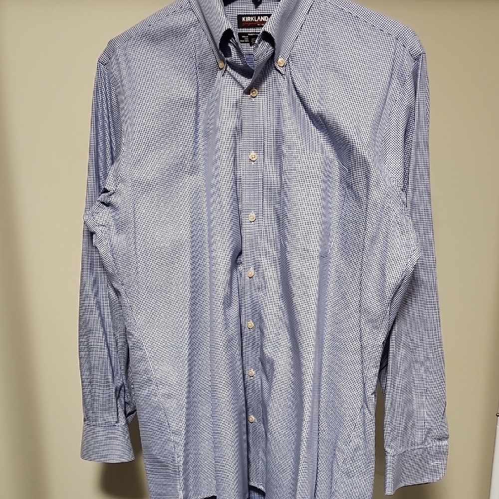 Blue Pattern Shirt Men Size 16.5 Button Down Casual Classic Workwear